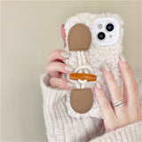 Autumn and Winter Plush Horn Buckle Phone Case for iPhone 13 Series