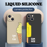 Ice Cream Cute Pattern Liquid Silicone Case for iPhone 13 12 11 Pro Max Mini