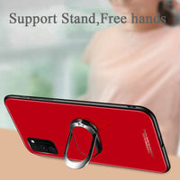 Tempered Glass Magnet Ring Holder Phone Case Hard Back Cover for Samsung Galaxy Note 20 Series & S20 Series