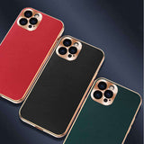 Genuine Leather Plating CD Pattern Case For iPhone 12 Series