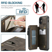 Retro Leather Zipper Wallet Back Case Heavy Duty Protection with Kickstand Case For iPhone 11 Series