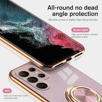 Plating Gold Frame Car Magnetic Holder Ring Soft Silicone Shockproof Case For Samsung Galaxy S22 Ultra S22 Plus