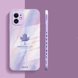 Maple Leaf Glass Phone Case with Lanyard Strap For iPhone 13 12 11 Series
