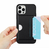 Carbon Fiber Card Pocket Slim Hard Case For iPhone 12 11 Series