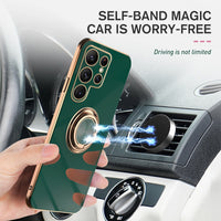 Plating Gold Frame Car Magnetic Holder Ring Soft Silicone Shockproof Case For Samsung Galaxy S22 Ultra S22 Plus