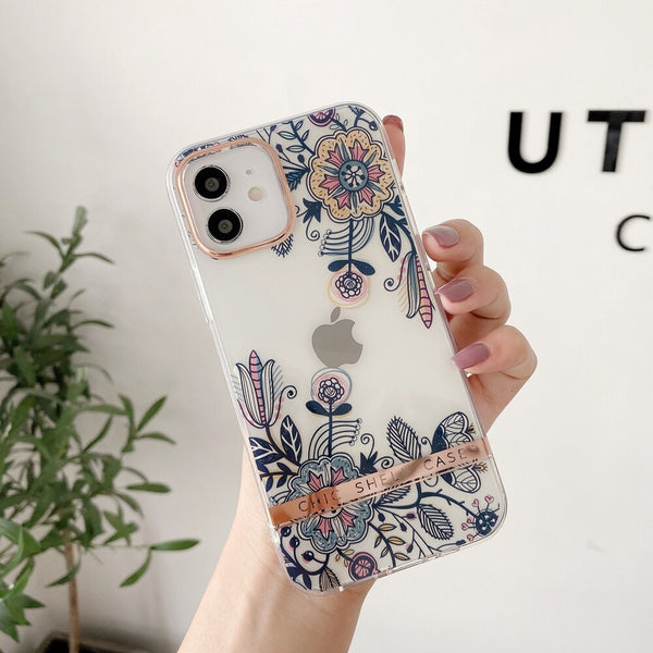 Luxury Hollow Out Floral IMD TPU Plating Flower Case for iPhone 12 11 Series