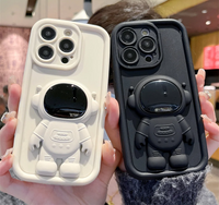 Cute 3D Astronaut Bracket Camera Protection Soft Silicone Case for iPhone 15 14 13 12 series