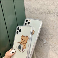Funny Cute Cartoon Bear Clear Phone Case For iphone 12 11 Series