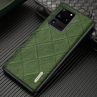 Genuine Rhombus Grain Leather Phone Case for Samsung Galaxy S20 Series 1
