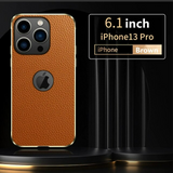 Retro Slim Alloy Metal Bumper Leather Phone Case for iPhone 13 series