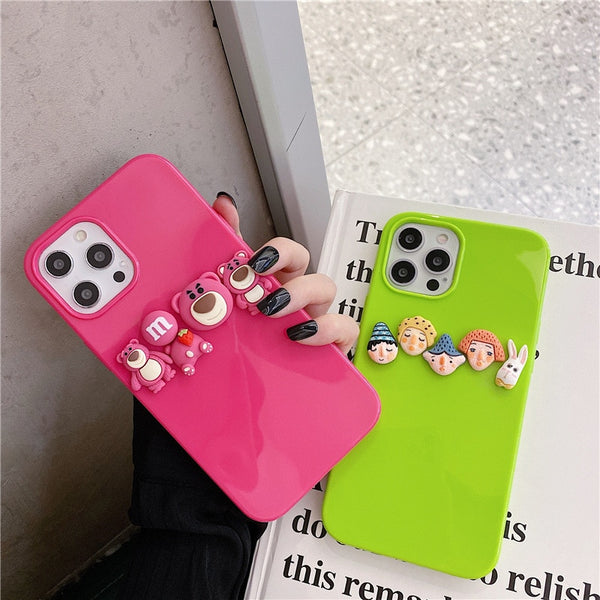 Cute Pattern Dimensional Cartoon Elastic Soft Silicone Case For iPhone 12 11 Series