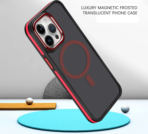 Luxury Magnetic Frosted Translucent Case With Metal Lens Frame For iPhone 15 14 13 12 series