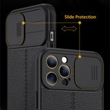 Slide Camera Lens Protector Luxury Soft Leather Texture Shockproof Case For iPhone 13 12 11 Series