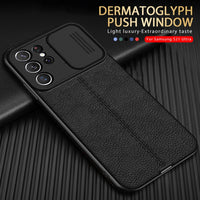 Slide Camera Lens Protector Lychee Pattern Leather Case For Samsung Galaxy S21 Series