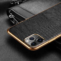 Luxury Genuine Leather Electroplate Frame Plating Case For iPhone 11 & 12 Series