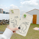 Cute Dinosaur Slide Camera Protection Case For iPhone 13 12 11 Pro Max