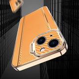 Plating Frame Leather Texture Invisible Camera Protector Kickstand Case For iPhone 12 Series