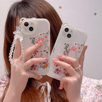 3D Bear Ear Flower Transparent Chain Silicone Case for iPhone 13 12 11 Pro Max