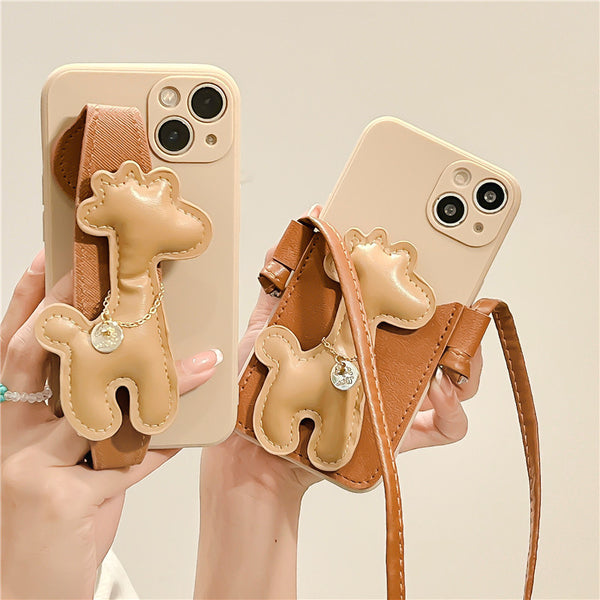 Cute 3D Giraffe Wrist Stand Crossbody Case for iPhone 13 12 11 Pro Max