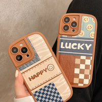 Winter Cartoon Splice Lattice Smiley Soft Leather Case For iPhone 13 12 11 Series