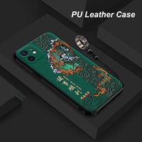 3D Embossed PU Leather Dragon Phoenix Anti knock Cover with Metal Ring for iPhone 12 11 Series