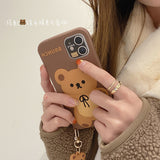 Cartoon Cute 3D Bear Doll Pendant High Quality Silicone Case for iPhone 13 12 11 series