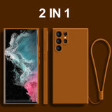 2 in 1 Square Liquid Silicone Case With Strap for Samsung Galaxy S22 S21 S20 Ultra Plus FE