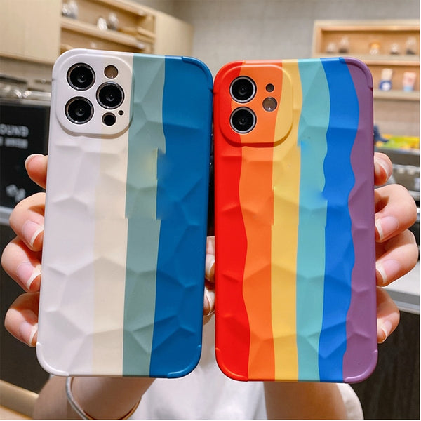 Luxury Rainbow Basketball Air Stripe Line Silicone Phone Case for iPhone 12 11 Series