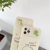 Cute Dinosaur Slide Camera Protection Case For iPhone 13 12 11 Pro Max