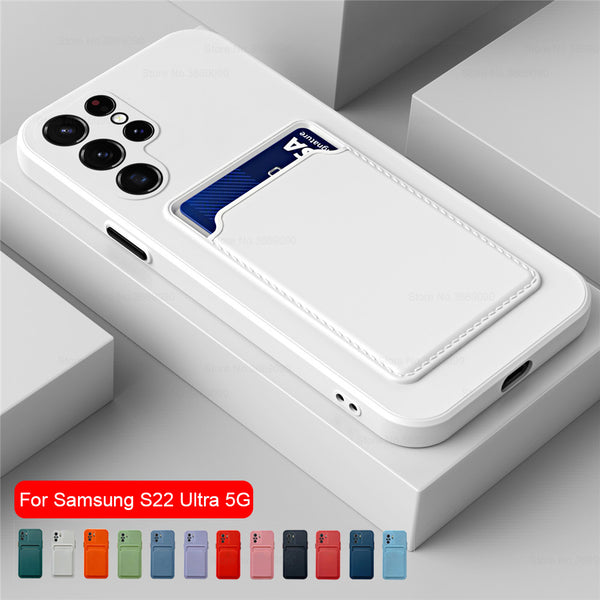 Card Slot Holder Square Soft Silicone Shockproof Coque for Samsung S22 Ultra Plus