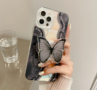 Fashion Black Butterfly Stand Laser Transparent Silicone Case for iPhone 14 13 12 series