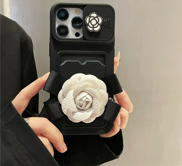 Cute 3D Camellia Flower WalletCase for iPhone 14 13 12 series