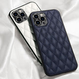 New Rhombic Lattice Luxurious Leather Case for iPhone 13 12 11 Series