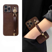 Retro Leather Coffee Wrist Strap Soft Silicone Case For iPhone 14 13 12 series