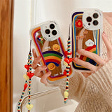 Cute Makeup Mirror Rainbow Flowers Bracelet Phone Case For iPhone 13 12 11 Pro Max