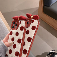 Cute Bowknot Fuzzy Plush Wave Point Phone Case For iPhone 13 12 11 Series