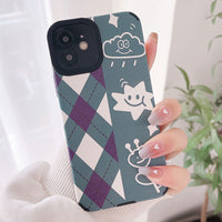 Cute Painting Star Floral Soft Silicone Grid Pattern Case For iPhone 13 12 11 Series