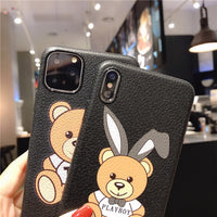 Leather Pattern Bear Soft TPU Silicone Case For iPhone 12 11 Series