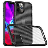 Clear Crystal Carbon Fiber Texture Durable Hybrid Soft TPU Bumper + Hard PC Back Cover Case for iPhone 12 Pro Max 5