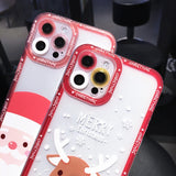 Cartoon Santa Claus Elk Soft TPU Merry Christmas Clear Phone Case For iPhone 13 12 11 Series