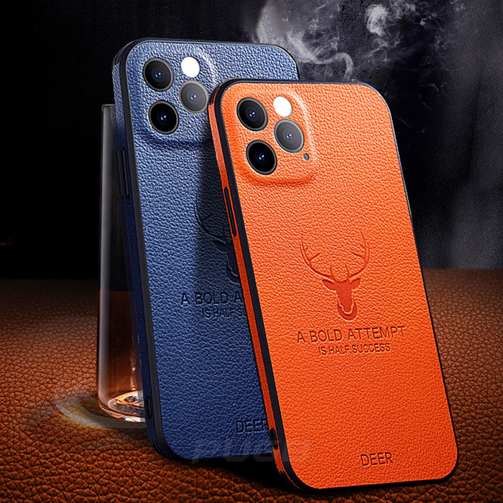 Luxury Square Edge Soft Leather Shockproof Deer Case For iPhone 12