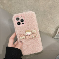 Winter Warm Plush Lens Protection 3D Bow Knot Phone Case For iPhone 13 12 11 Series