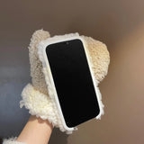 Unique Cute Fur Fluffy Warm Plush Glove Case For iPhone 13 12 11 Series