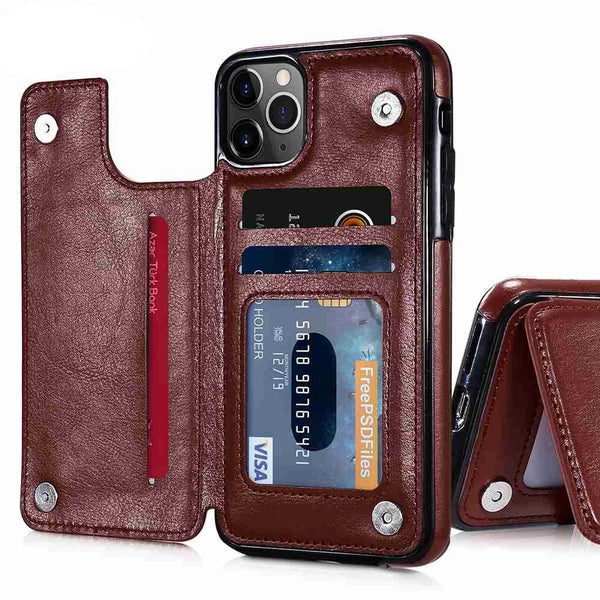 HoldingIT Leather Wallet Phone Case Compatible with iPhone 13 Models, Travel Credit Card Holder and Crossbody Carry Strap, Vintage Black Cover and