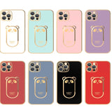 Luxury Square Plating Bear Folding Stand Case for iPhone 13 12 Pro Max Mini