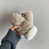 Unique Cute Fur Fluffy Warm Plush Glove Case For iPhone 13 12 11 Series
