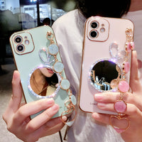 Luxury Plating Diamond Round Mirror Bracelet Case for iPhone 13 12 11 Pro Max