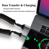 100W Cable 6A Fast Charging Spring Pull Telescopic Cord USB C Type C Cable for iPhone Samsung Xiaomi Oppo Huawei