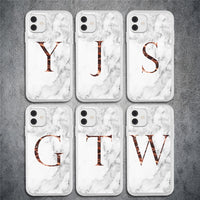 Initial Letter A Z Crown Soft Matte Marble Phone Case For iPhone 12 11 Series