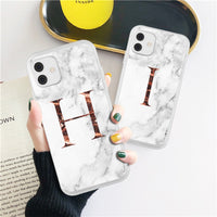 Initial Letter A Z Crown Soft Matte Marble Phone Case For iPhone 12 11 Series